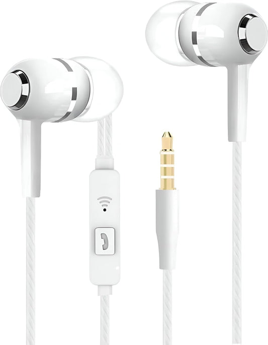Wired Earphones with Microphone Headset Stereo Sound Quality Noise Canceling Headphones for Running/Cooking/Gym/Sports (S12 White)