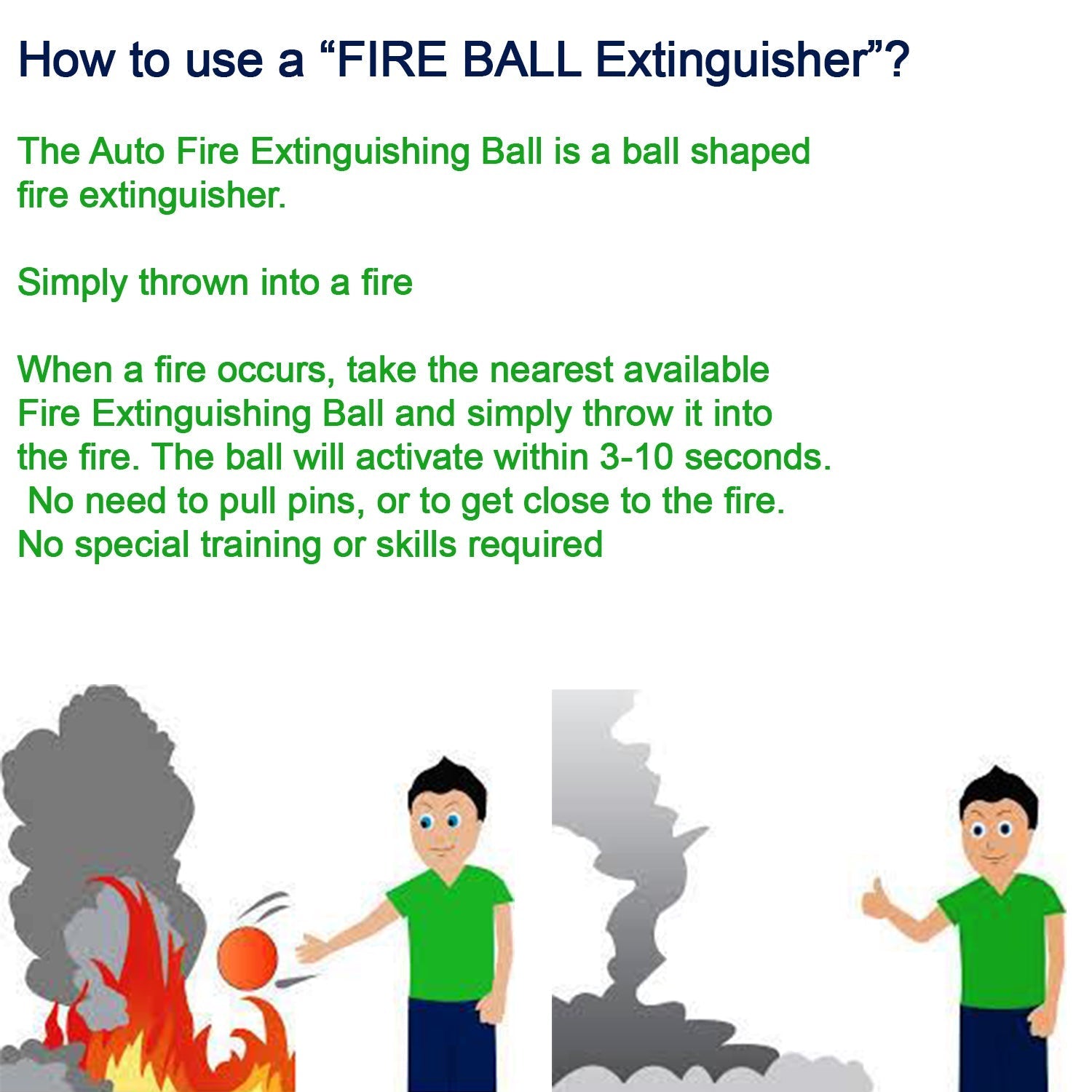 Green fire extinguisher ball, automatic safety device for various environments