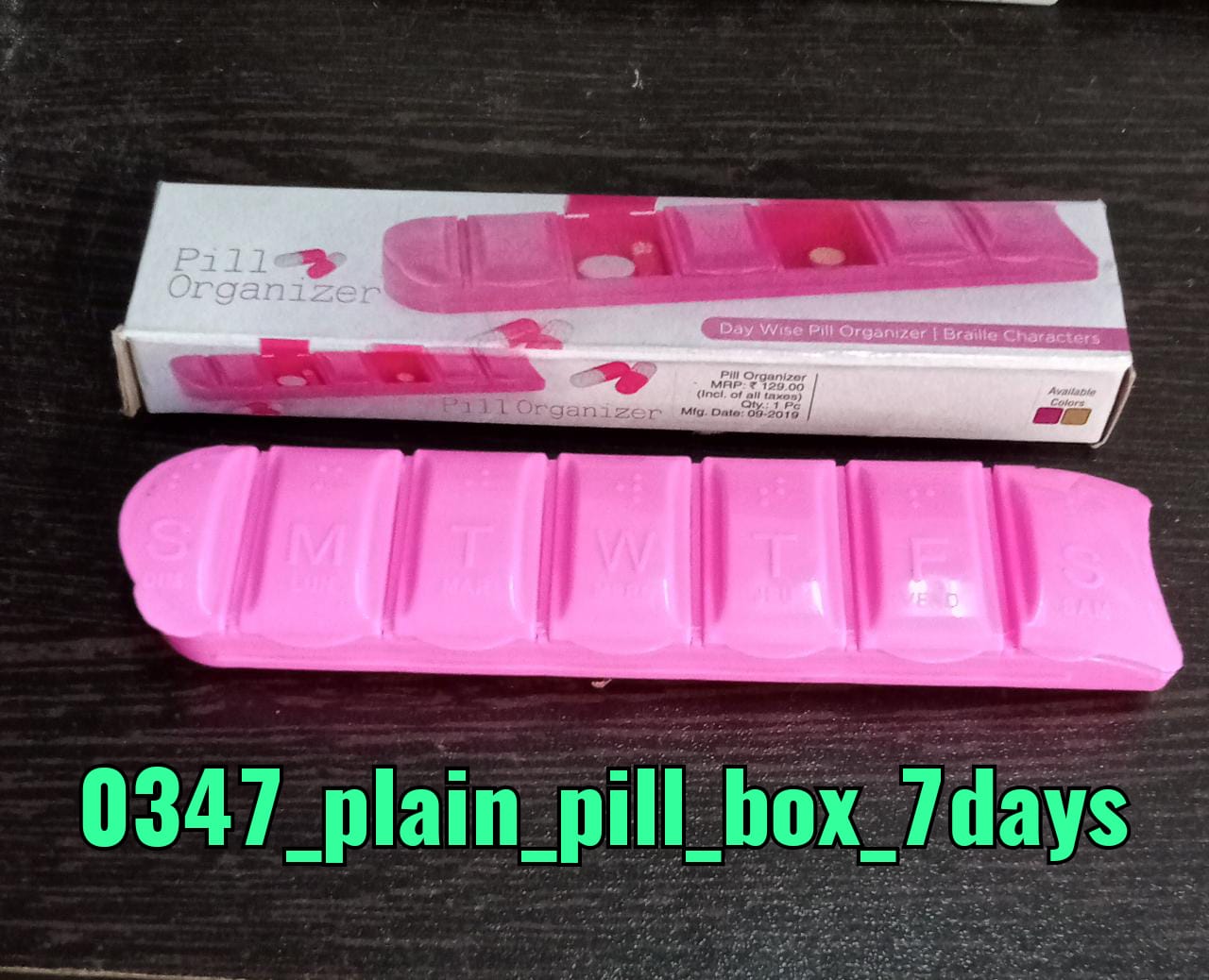 7-day pill box for organizing medication.