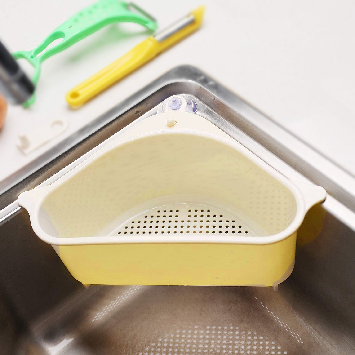 Multi-functional drainer shelf for sink in triangular shape