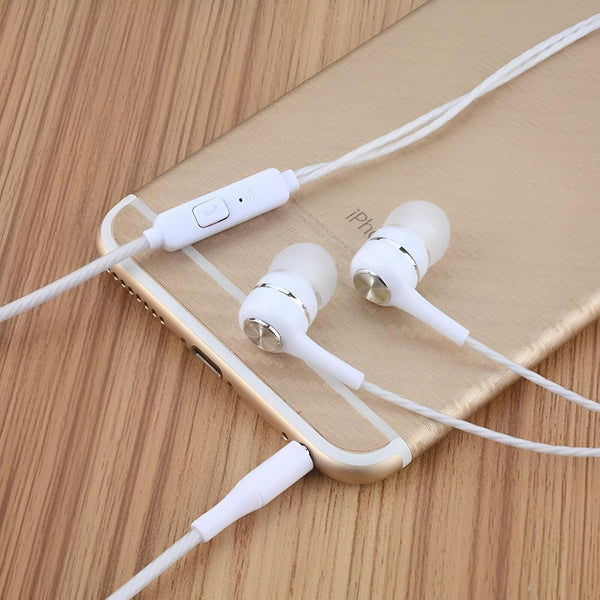 Wired Earphones with Microphone Headset Stereo Sound Quality Noise Canceling Headphones for Running/Cooking/Gym/Sports (S12 White)