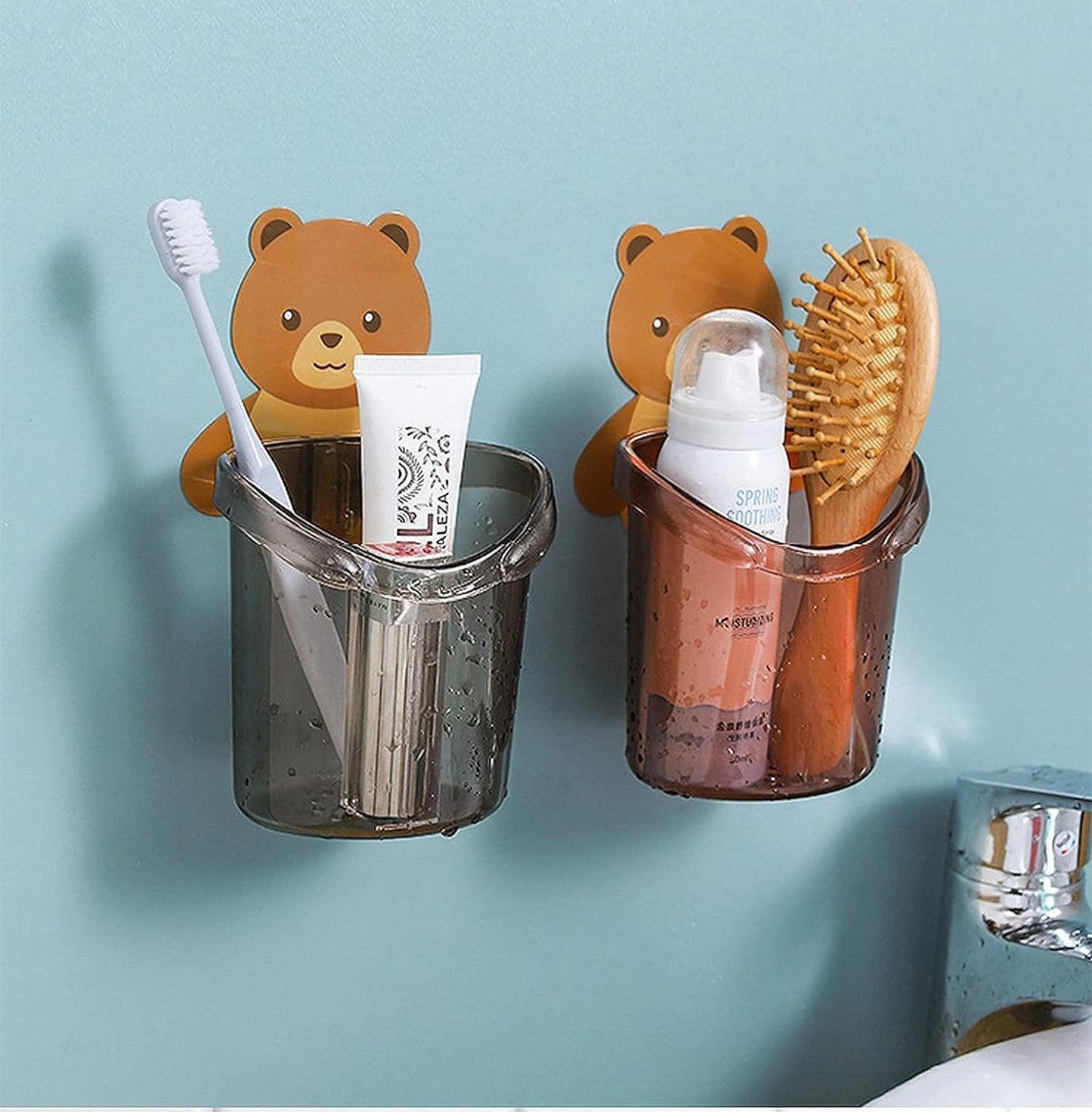 Toothbrush Holders – Wall-Mounted, Self-Adhesive, Waterproof Bathroom Organizer for Toothbrush, Toothpaste, Comb – Drain Hole Design – (Pack of 1) (Multicolor)