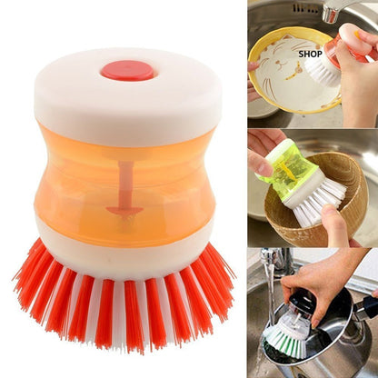 Convenient dishwashing brush with built-in liquid soap dispenser