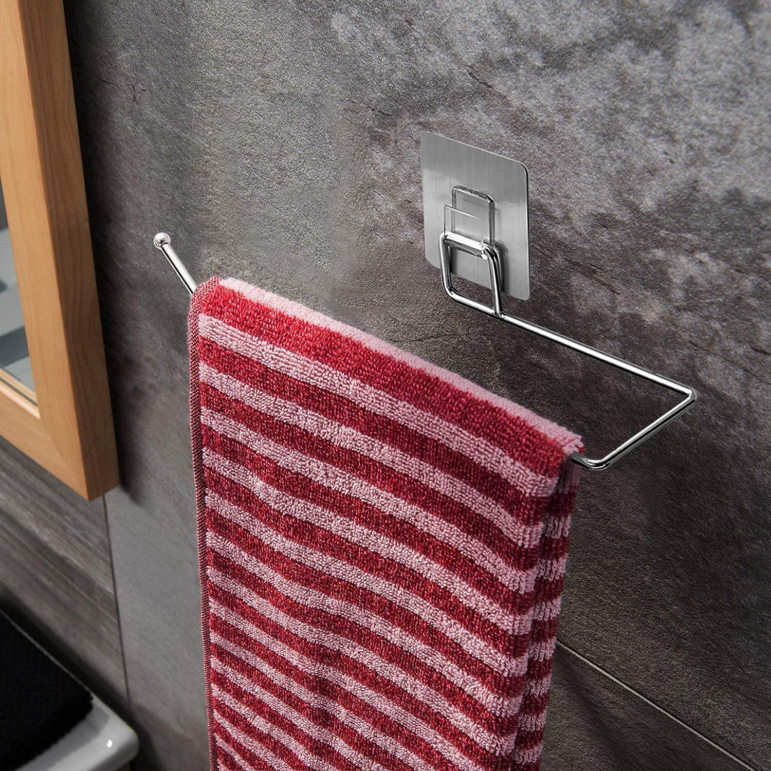 Stainless steel self-adhesive paper roll holder, towel bar, for kitchen and bathroom use.