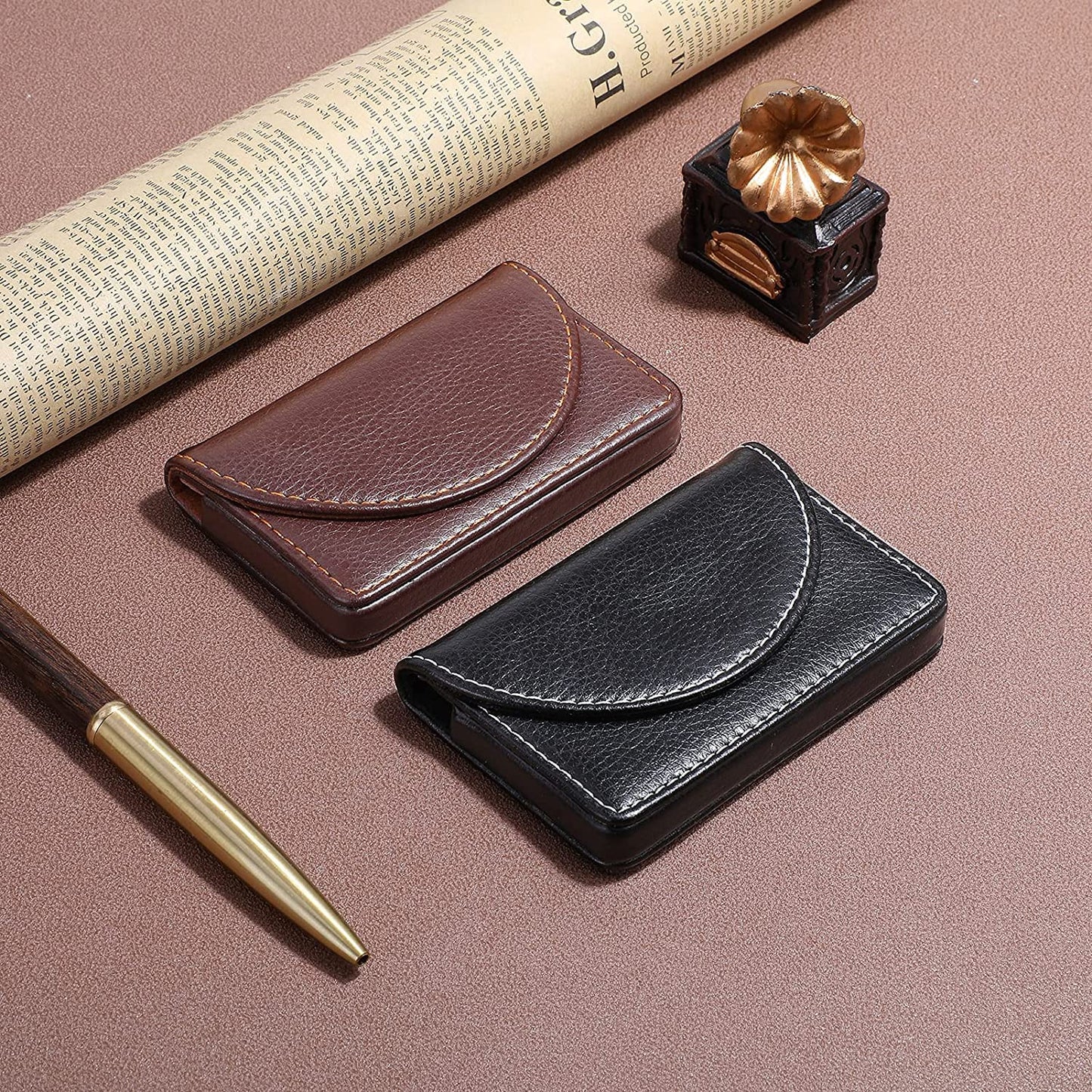 Business Card Holder, PU Leather Business Card Case Pocket Credit Card Holders, Slim Name Card Holder Magnetic Shut Business Card Carrier for Men or Women, Home & Office,