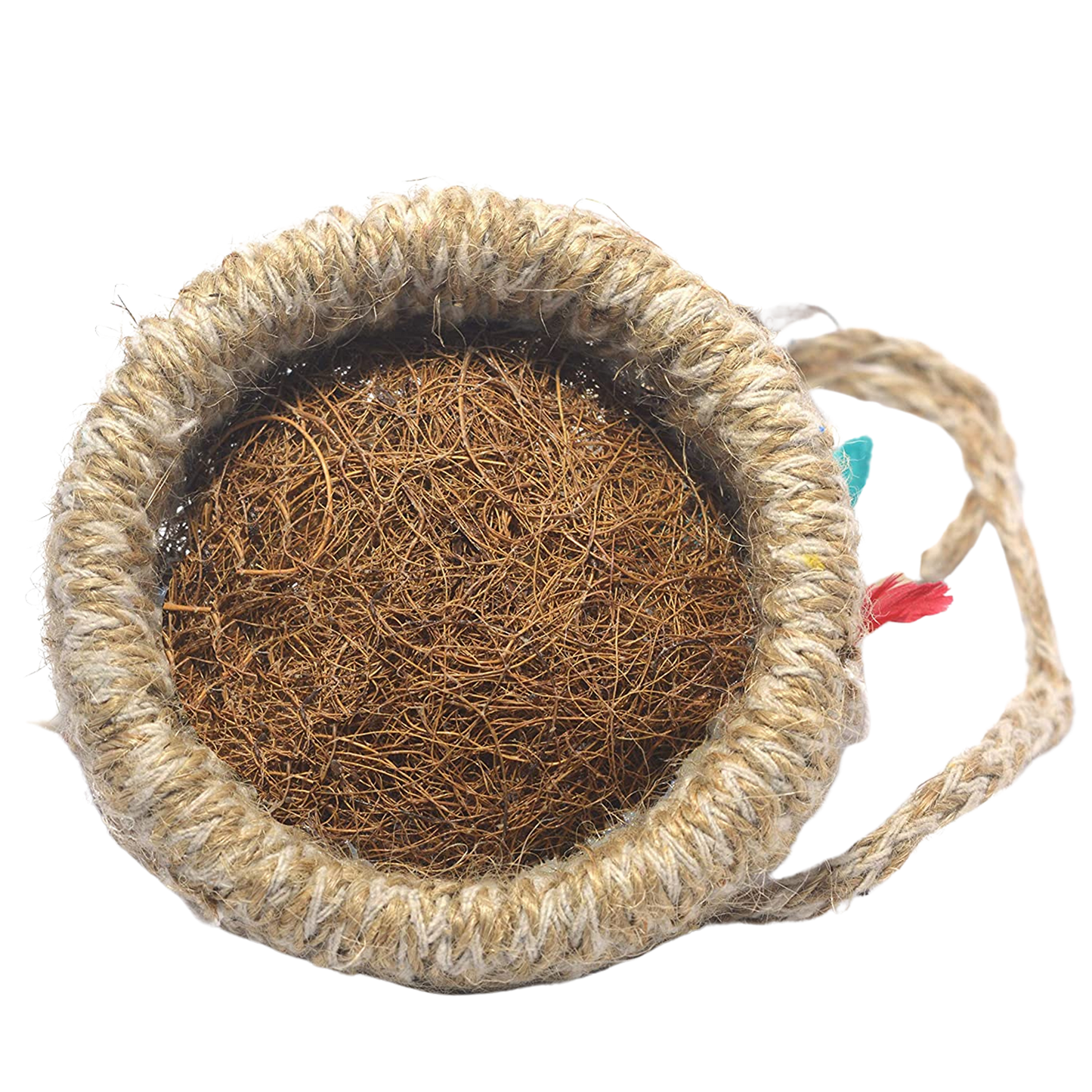 Jute bird's nest hanging decor, with a brown box