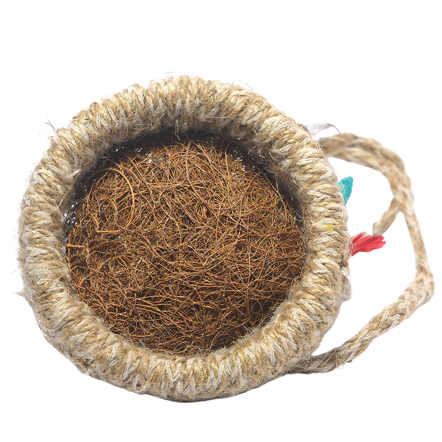 Jute bird's nest hanging decor, with a brown box