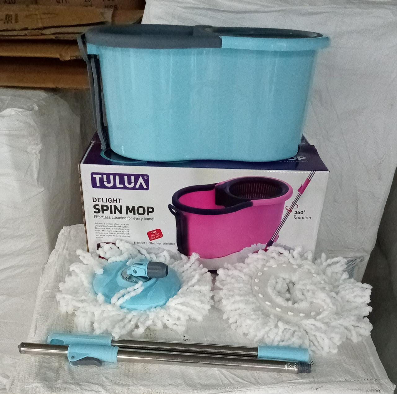 Spin mop with bucket and easy-to-use wheels.